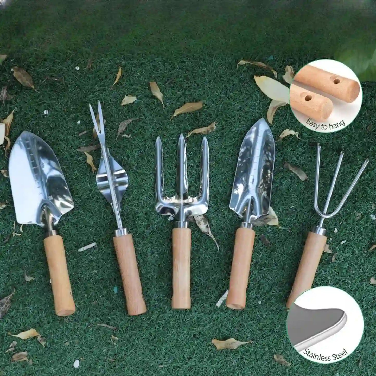 Garden tool set with folding stool